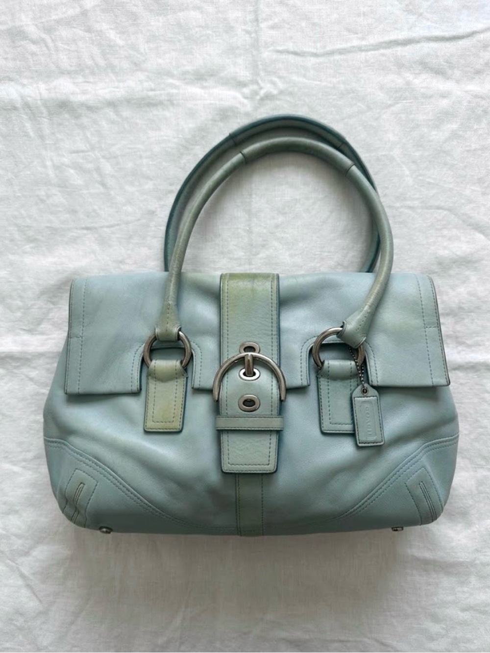 Coach A0720-F08A11 Light Blue Leather Buckle Flap Soho Hampton Satchel Bag